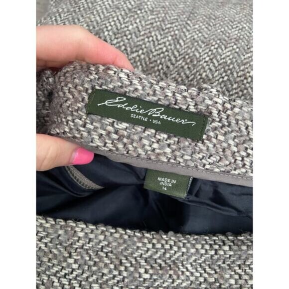 LAST CHANCE Tweed Skirt Women's 14 Tan Gray Wool Blend Lined - Picture 4 of 4